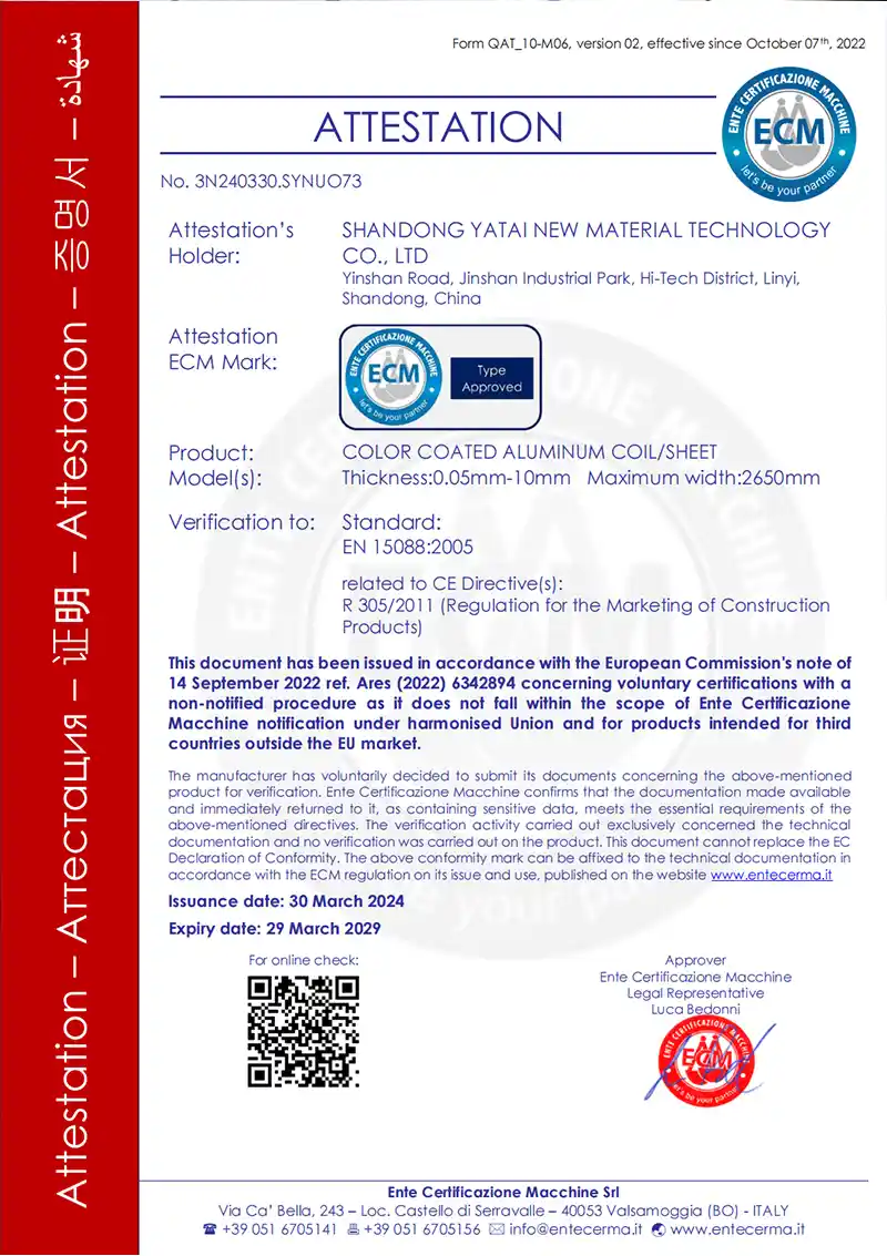Yatai CE Certificate EN15088