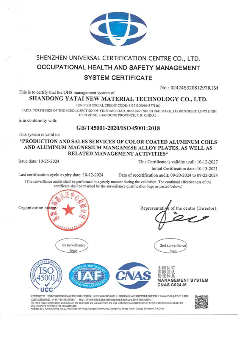 Yatai ISO45001 Certification
